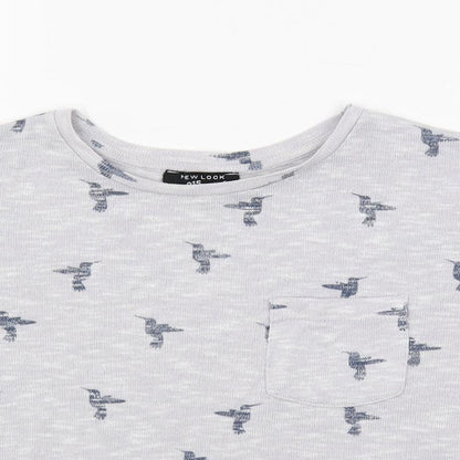 New Look Girls Grey Geometric Polyester Pullover T-Shirt Size 10-11 Years Crew Neck Pullover - Bird Print