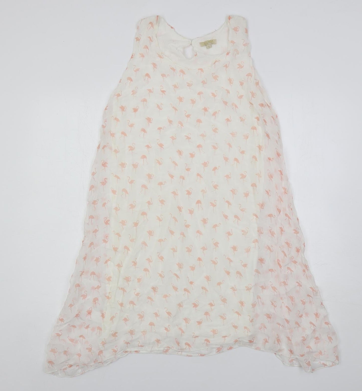 GIUSY Womens White Geometric Viscose A-Line Size L Boat Neck Button - Lined
