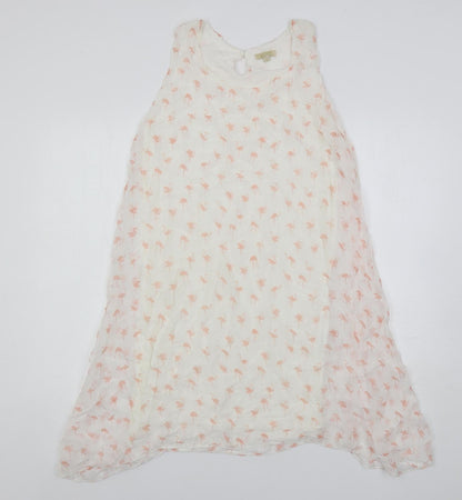 GIUSY Womens White Geometric Viscose A-Line Size L Boat Neck Button - Lined