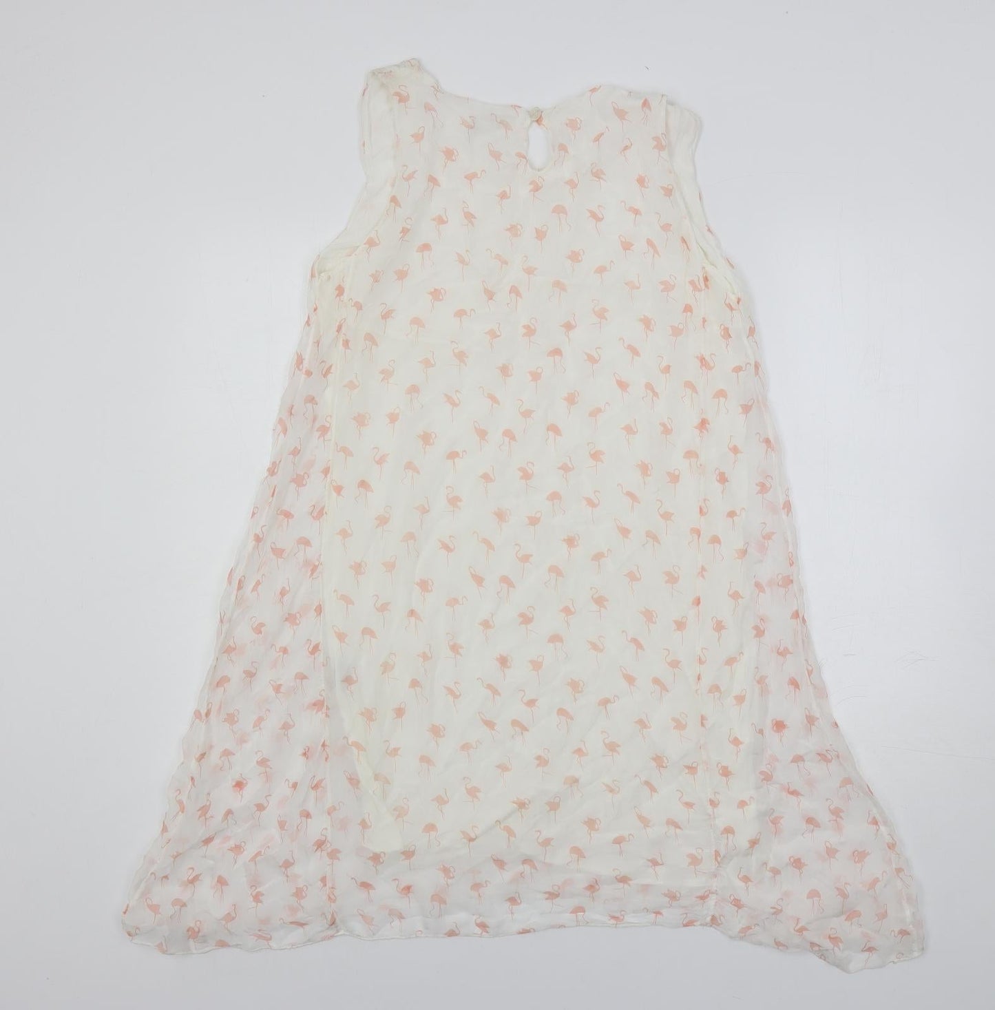 GIUSY Womens White Geometric Viscose A-Line Size L Boat Neck Button - Lined