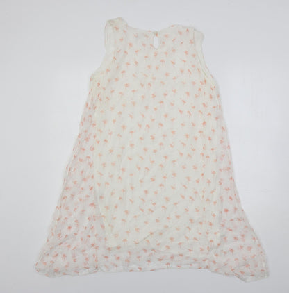 GIUSY Womens White Geometric Viscose A-Line Size L Boat Neck Button - Lined