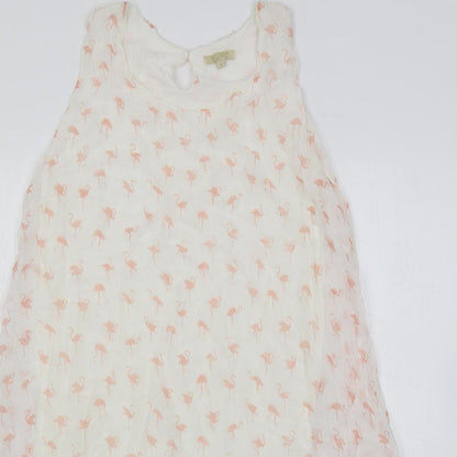 GIUSY Womens White Geometric Viscose A-Line Size L Boat Neck Button - Lined