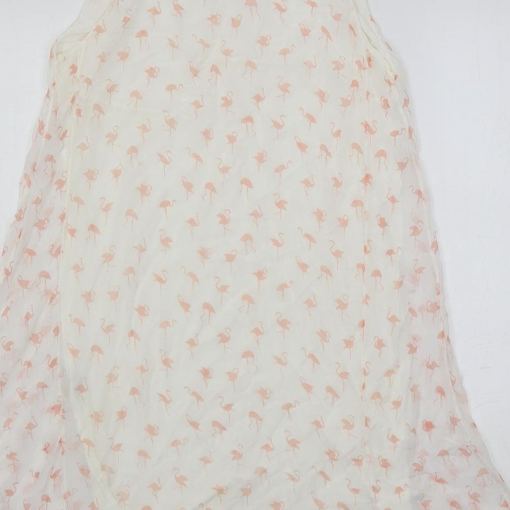 GIUSY Womens White Geometric Viscose A-Line Size L Boat Neck Button - Lined