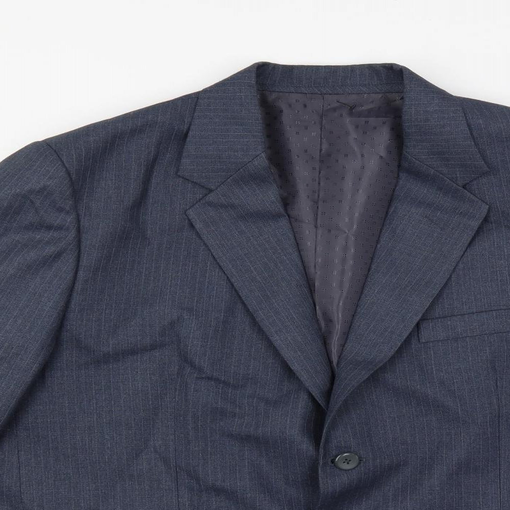 Alaj's Mens Blue Striped Polyester Jacket Suit Jacket Size 46 Regular
