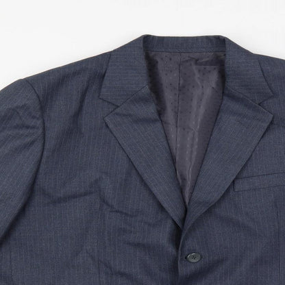 Alaj's Mens Blue Striped Polyester Jacket Suit Jacket Size 46 Regular