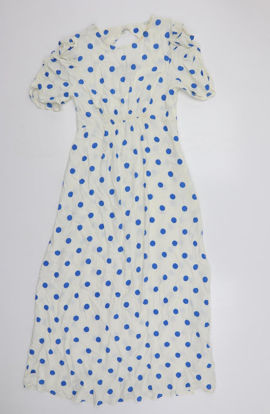 Marks and Spencer Womens White Polka Dot Viscose Maxi Size 8 Round Neck Zip
