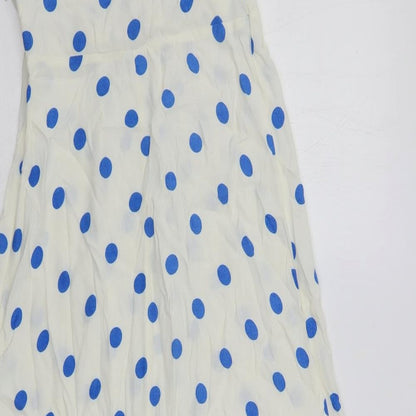 Marks and Spencer Womens White Polka Dot Viscose Maxi Size 8 Round Neck Zip