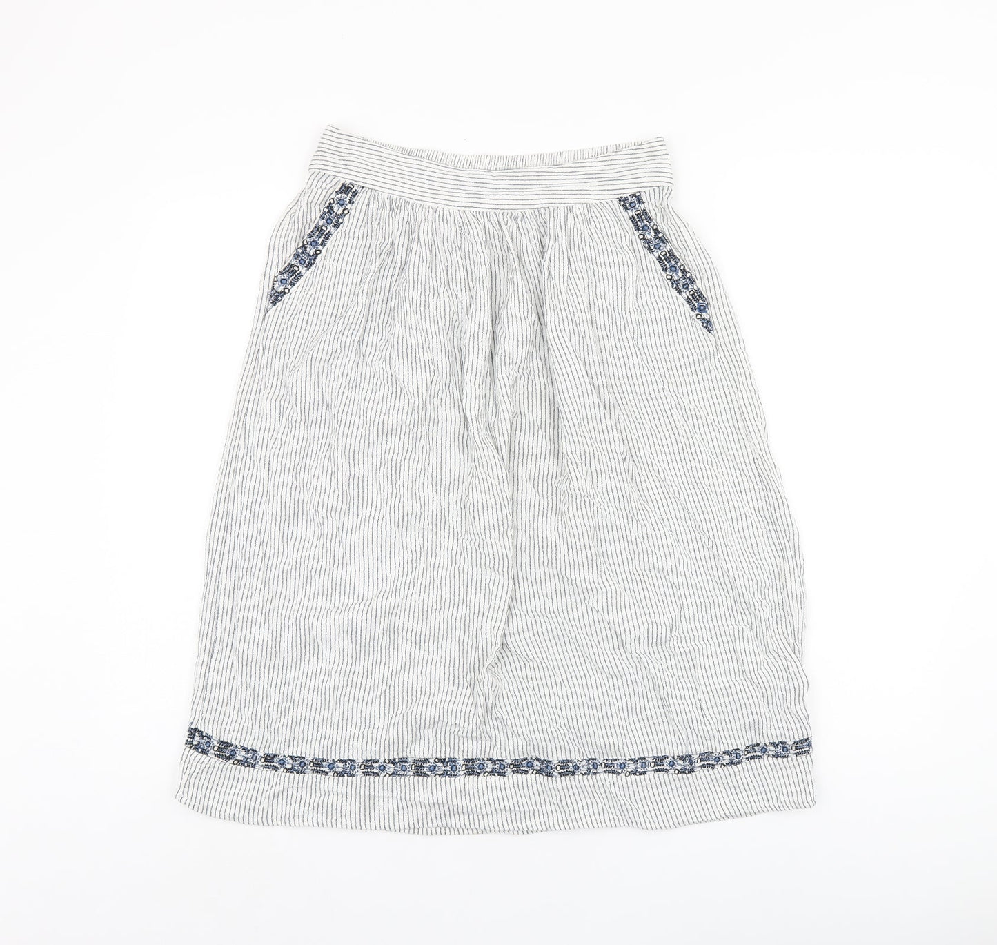 Marks and Spencer Womens White Striped Viscose Swing Skirt Size 8