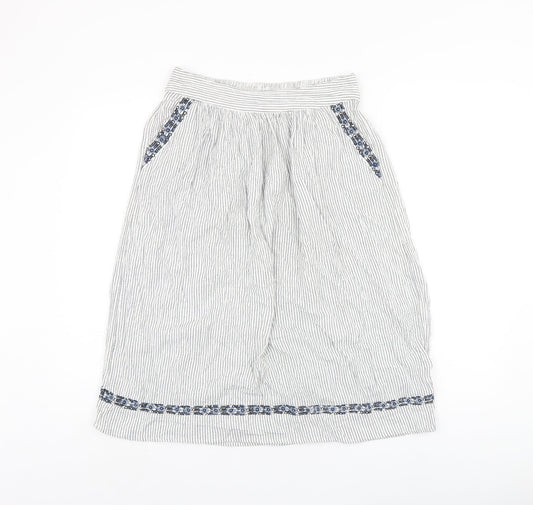 Marks and Spencer Womens White Striped Viscose Swing Skirt Size 8