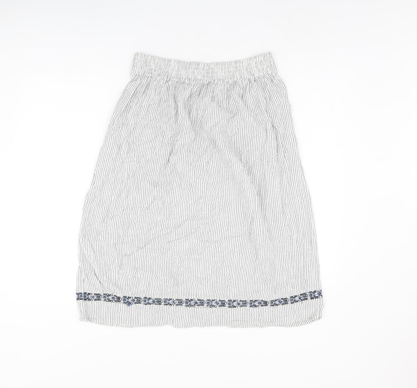 Marks and Spencer Womens White Striped Viscose Swing Skirt Size 8