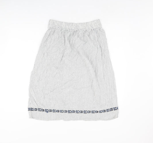 Marks and Spencer Womens White Striped Viscose Swing Skirt Size 8