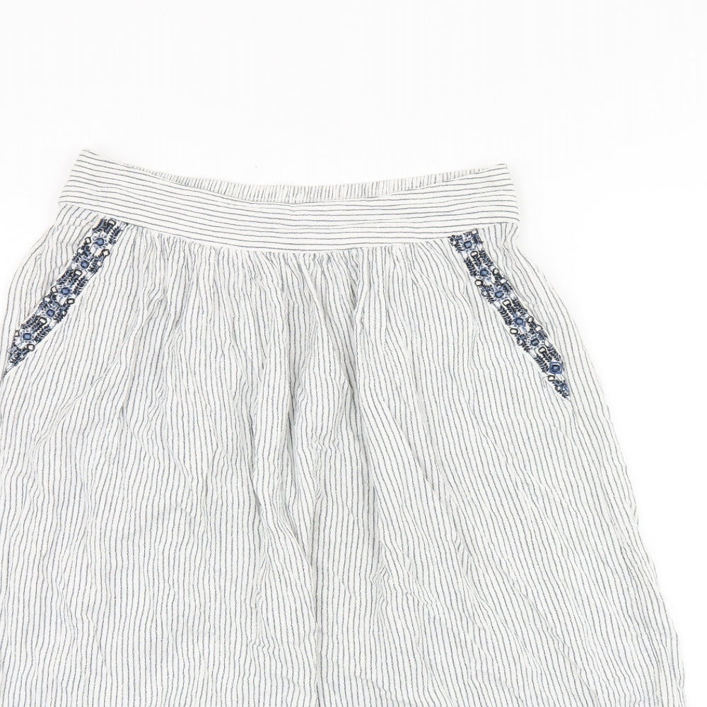 Marks and Spencer Womens White Striped Viscose Swing Skirt Size 8