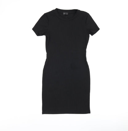 Topshop Womens Black Polyester Bodycon Size 8 Round Neck Pullover - Cut Out Back