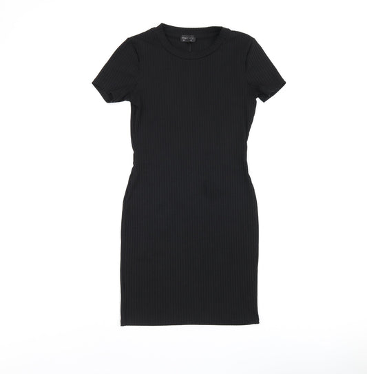 Topshop Womens Black Polyester Bodycon Size 8 Round Neck Pullover - Cut Out Back