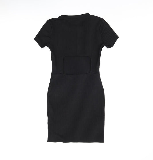Topshop Womens Black Polyester Bodycon Size 8 Round Neck Pullover - Cut Out Back