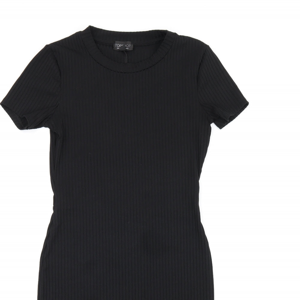 Topshop Womens Black Polyester Bodycon Size 8 Round Neck Pullover - Cut Out Back