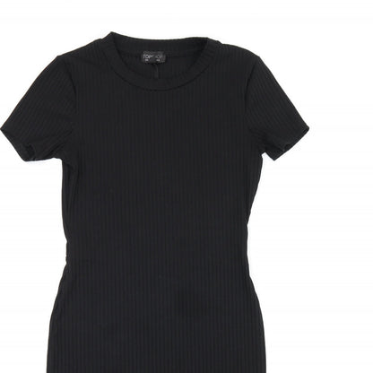 Topshop Womens Black Polyester Bodycon Size 8 Round Neck Pullover - Cut Out Back