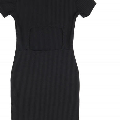 Topshop Womens Black Polyester Bodycon Size 8 Round Neck Pullover - Cut Out Back