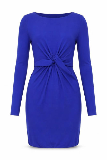 Topshop Womens Blue Viscose Bodycon Size 6 Boat Neck Pullover - Cut Out Sides, Twist Detail