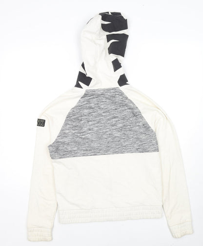 PINK Womens White Colourblock Cotton Full Zip Hoodie Size S Zip - Logo