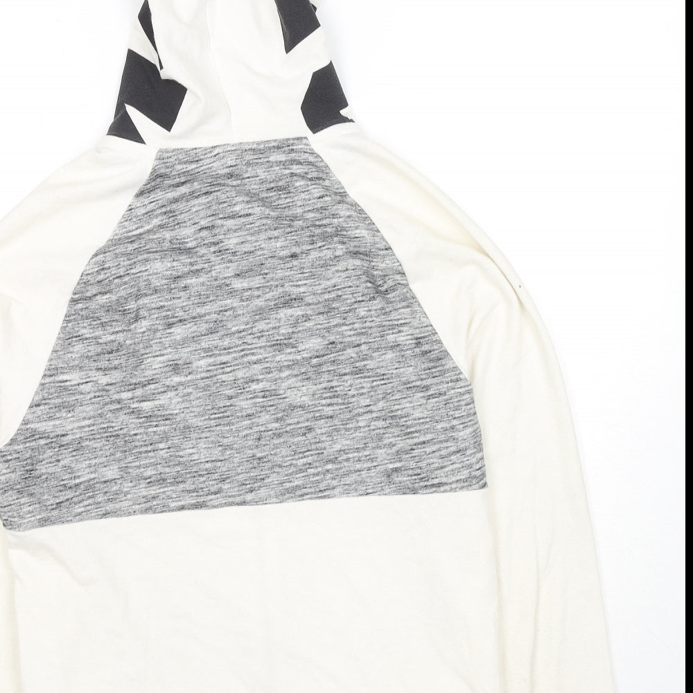 PINK Womens White Colourblock Cotton Full Zip Hoodie Size S Zip - Logo