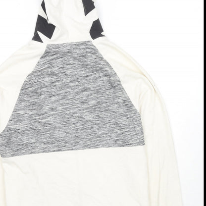 PINK Womens White Colourblock Cotton Full Zip Hoodie Size S Zip - Logo