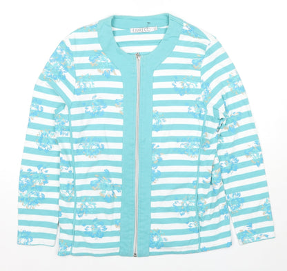 Emreco Womens Blue Striped Cotton Full Zip Sweatshirt Size 14 Zip - Flowers
