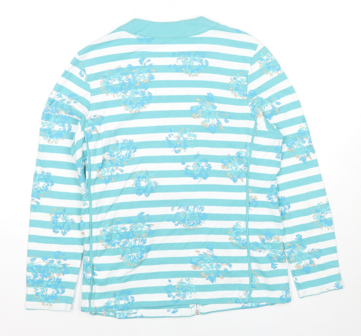 Emreco Womens Blue Striped Cotton Full Zip Sweatshirt Size 14 Zip - Flowers