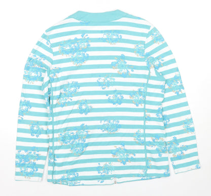Emreco Womens Blue Striped Cotton Full Zip Sweatshirt Size 14 Zip - Flowers