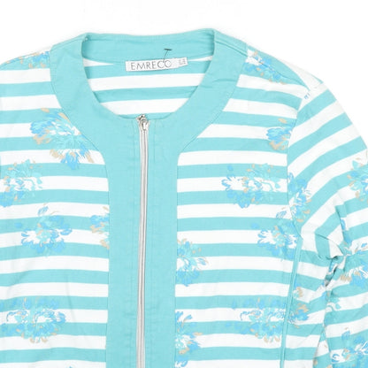Emreco Womens Blue Striped Cotton Full Zip Sweatshirt Size 14 Zip - Flowers