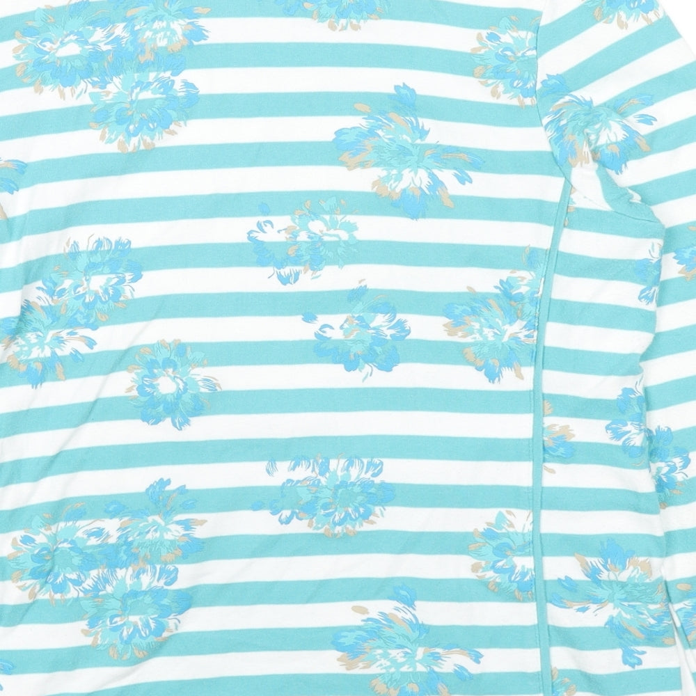 Emreco Womens Blue Striped Cotton Full Zip Sweatshirt Size 14 Zip - Flowers