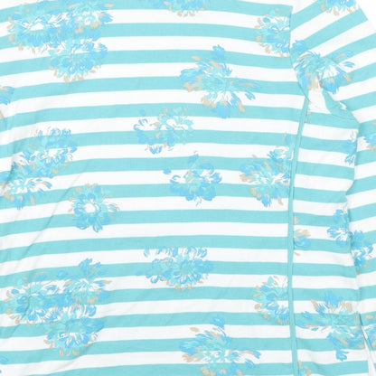 Emreco Womens Blue Striped Cotton Full Zip Sweatshirt Size 14 Zip - Flowers