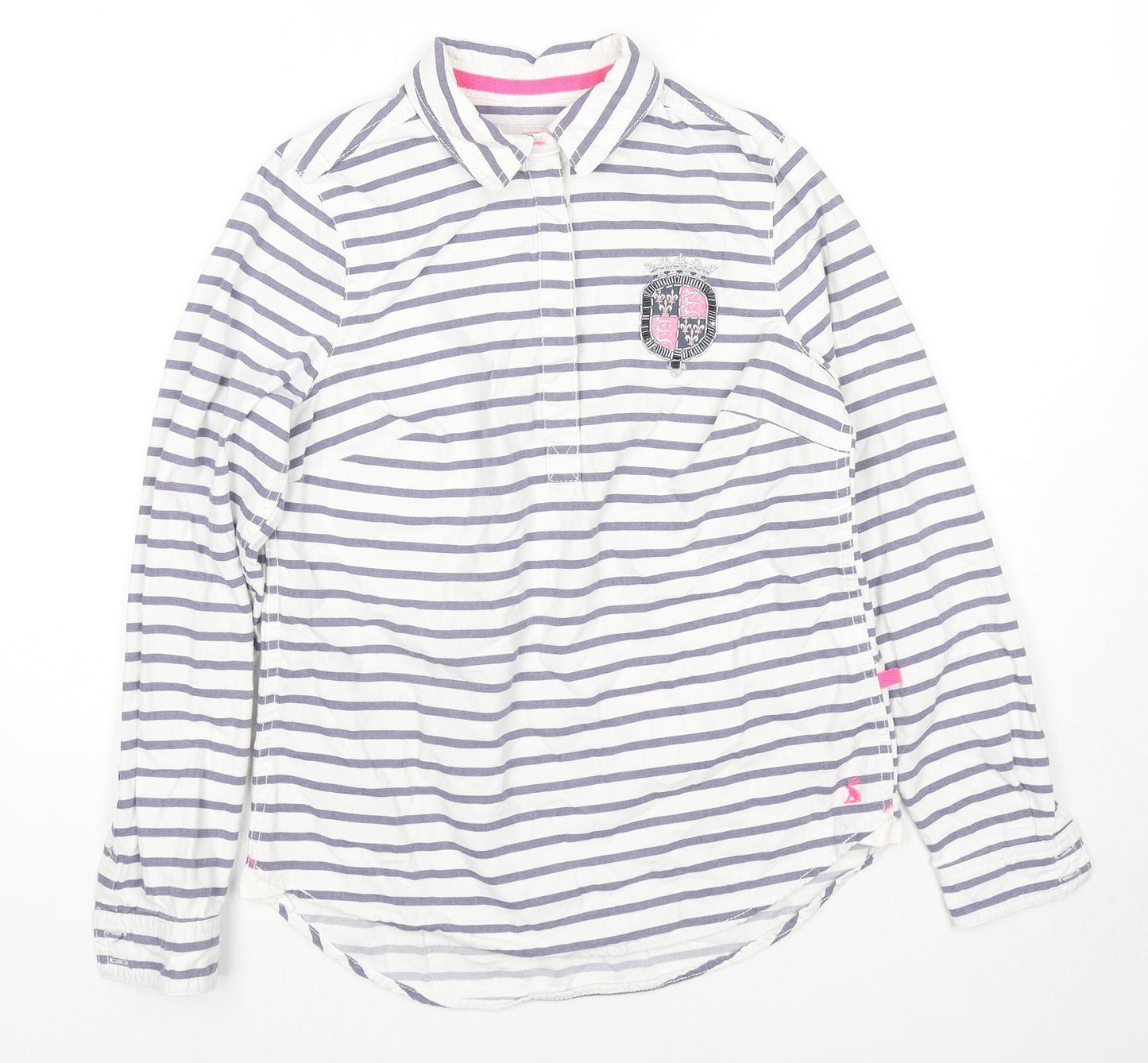 Badminton Womens White Striped Cotton Pullover Sweatshirt Size 6 Button - Beaded Logo Detail