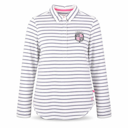 Badminton Womens White Striped Cotton Pullover Sweatshirt Size 6 Button - Beaded Logo Detail