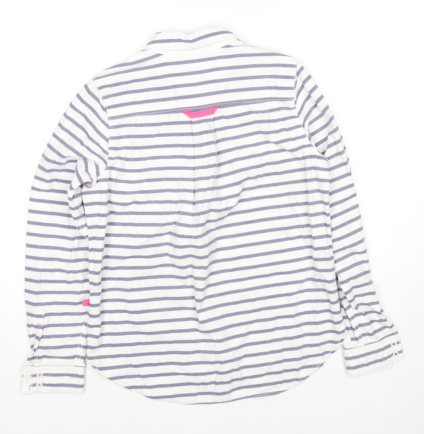 Badminton Womens White Striped Cotton Pullover Sweatshirt Size 6 Button - Beaded Logo Detail