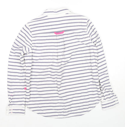 Badminton Womens White Striped Cotton Pullover Sweatshirt Size 6 Button - Beaded Logo Detail