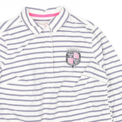 Badminton Womens White Striped Cotton Pullover Sweatshirt Size 6 Button - Beaded Logo Detail