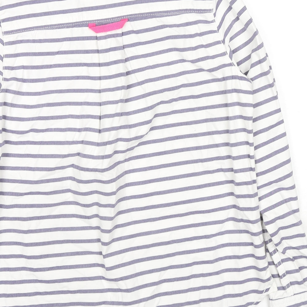 Badminton Womens White Striped Cotton Pullover Sweatshirt Size 6 Button - Beaded Logo Detail