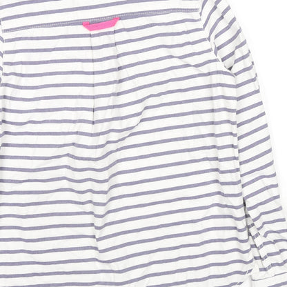 Badminton Womens White Striped Cotton Pullover Sweatshirt Size 6 Button - Beaded Logo Detail