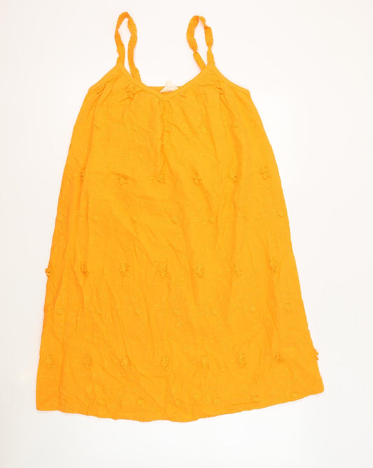 Per Una Womens Orange 100% Cotton Tank Dress Size 8 V-Neck Pullover - Embroidered Flowers
