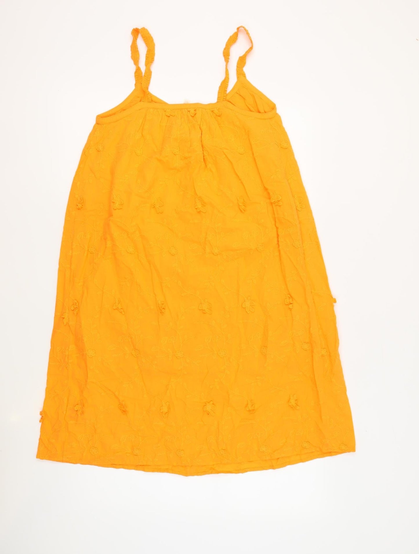 Per Una Womens Orange 100% Cotton Tank Dress Size 8 V-Neck Pullover - Embroidered Flowers