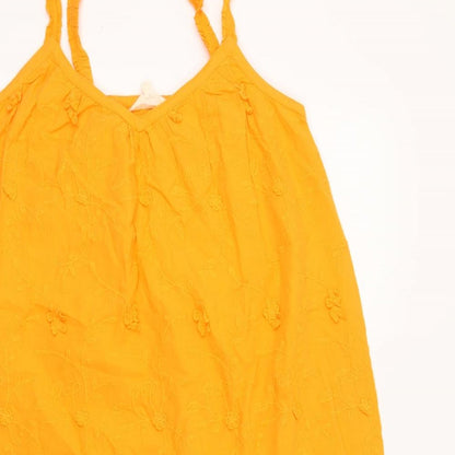 Per Una Womens Orange 100% Cotton Tank Dress Size 8 V-Neck Pullover - Embroidered Flowers