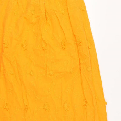 Per Una Womens Orange 100% Cotton Tank Dress Size 8 V-Neck Pullover - Embroidered Flowers