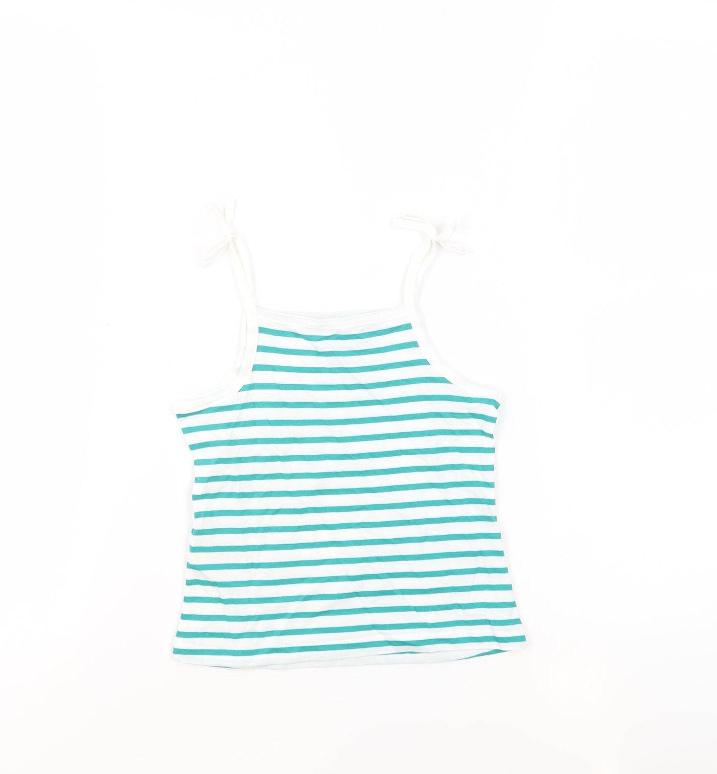 Marks and Spencer Girls White Striped 100% Cotton Basic Tank Size 3-4 Years Square Neck Pullover - Embroidered Heart