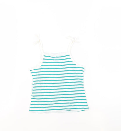 Marks and Spencer Girls White Striped 100% Cotton Basic Tank Size 3-4 Years Square Neck Pullover - Embroidered Heart