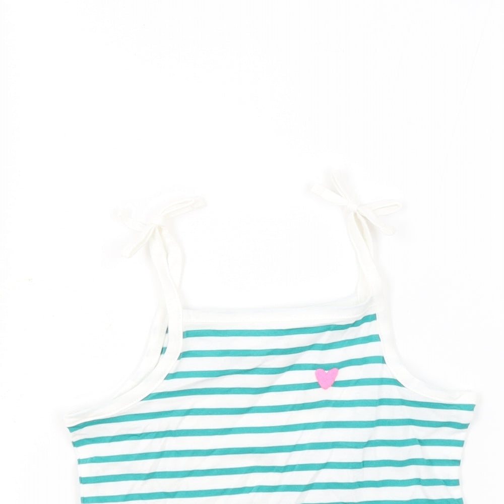 Marks and Spencer Girls White Striped 100% Cotton Basic Tank Size 3-4 Years Square Neck Pullover - Embroidered Heart