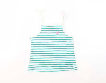 Marks and Spencer Girls White Striped 100% Cotton Basic Tank Size 3-4 Years Square Neck Pullover - Embroidered Heart