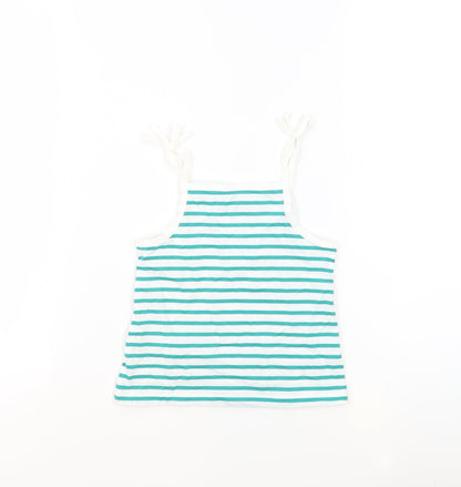 Marks and Spencer Girls White Striped 100% Cotton Basic Tank Size 3-4 Years Square Neck Pullover - Embroidered Heart