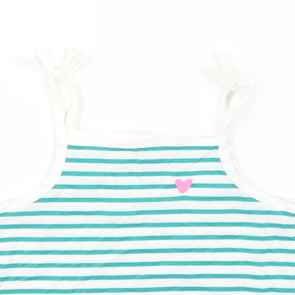 Marks and Spencer Girls White Striped 100% Cotton Basic Tank Size 3-4 Years Square Neck Pullover - Embroidered Heart