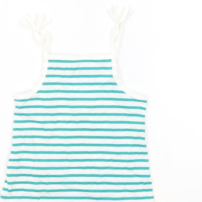Marks and Spencer Girls White Striped 100% Cotton Basic Tank Size 3-4 Years Square Neck Pullover - Embroidered Heart
